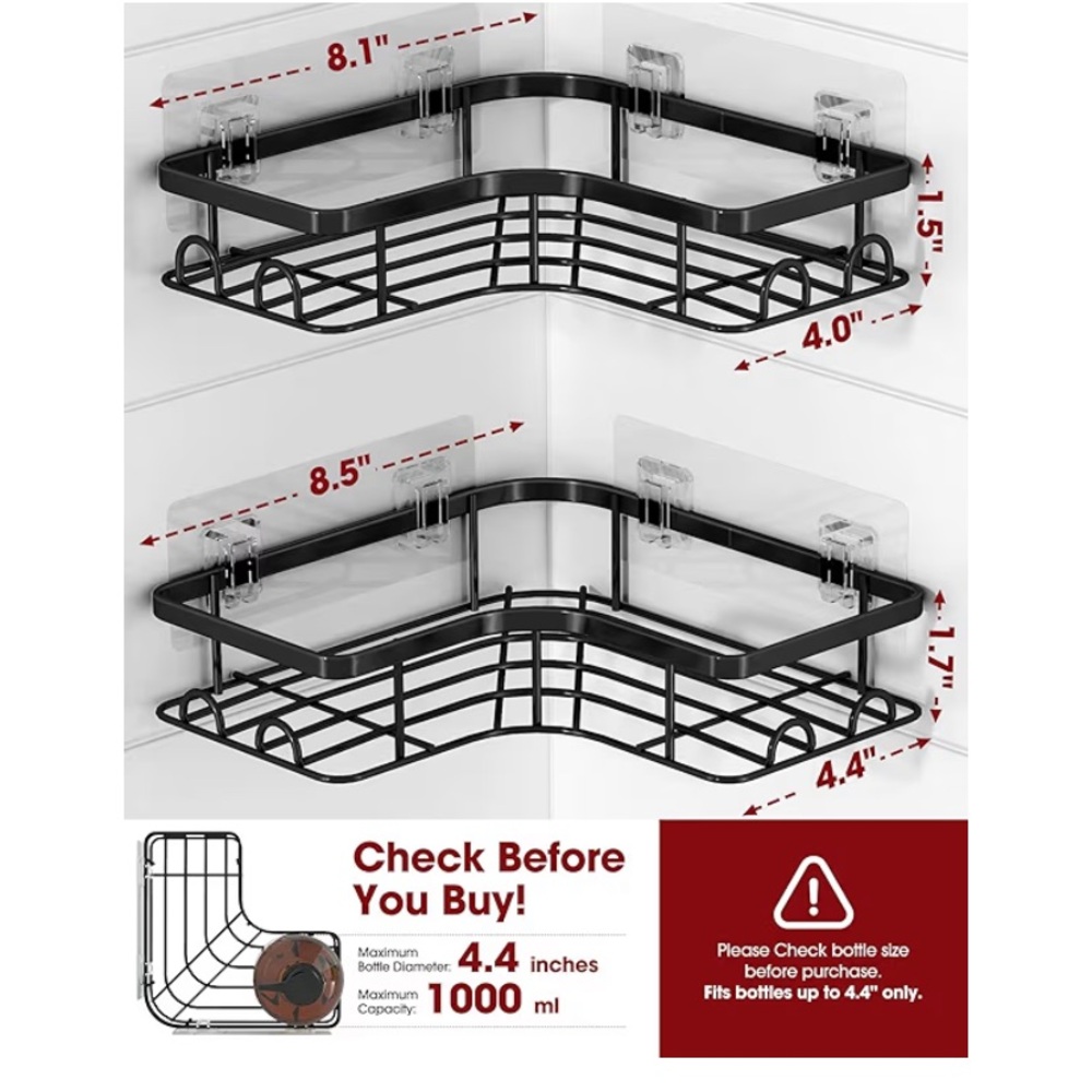 Sakugi corner shower caddy 2 pack adhesive stainless steel, black